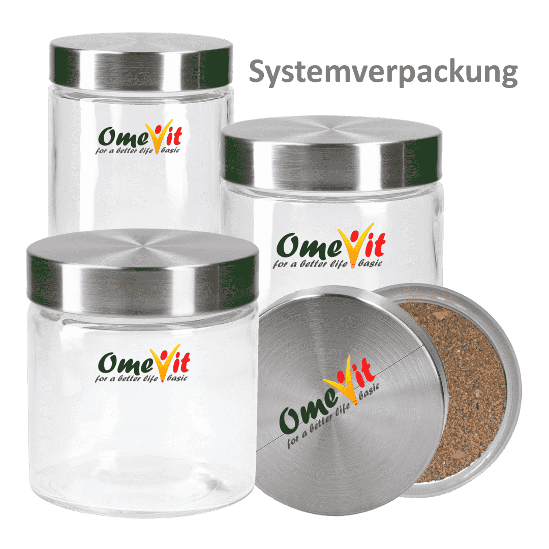 OmeVit Vorratsglas- 3er Set mit Edelstahldeckel   0.8 | 1,2 |  1,7 Liter
